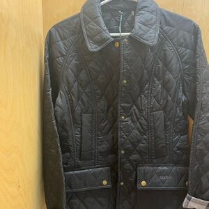 Barbour Dark Quilted Jacket with Gold Accents